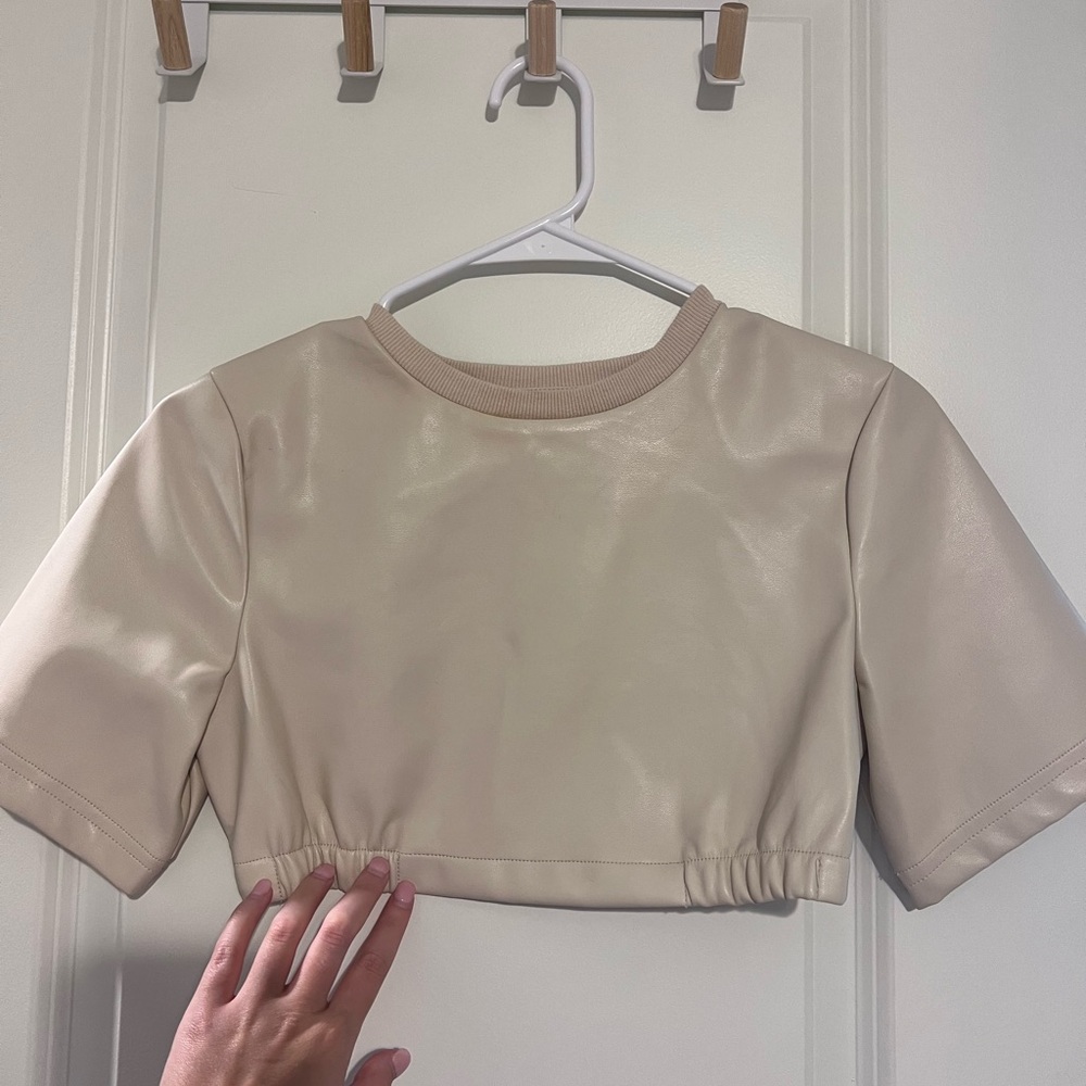 Olivaceous Cream Faux Leather Crop Top